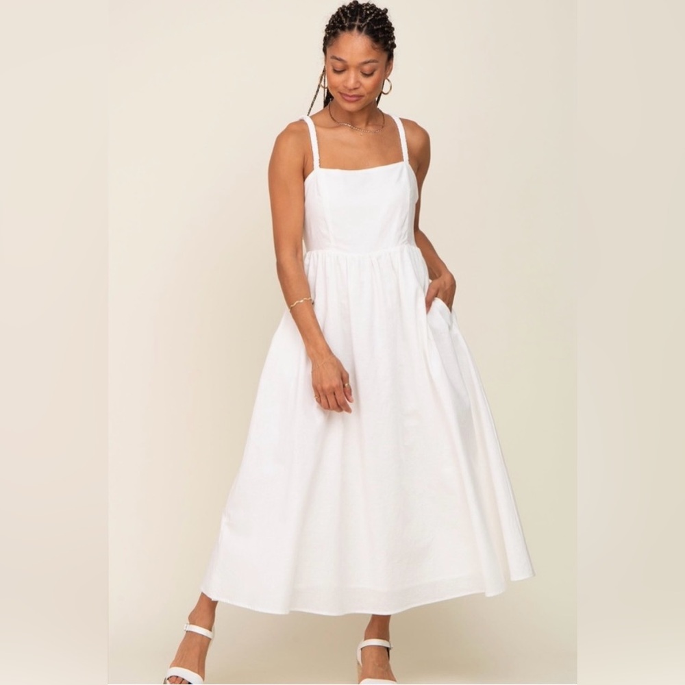 Skies Are Blue White Midi Linen Sundress - Small